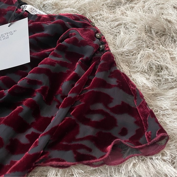 ZARA Velvet Burnout Draped Burgundy Midi Dress NWT - Picture 5 of 8